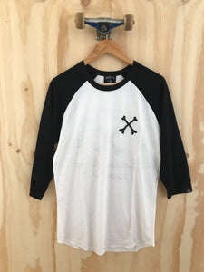 WRECKIN BONES-RAGLAN TEE- BLK/WH